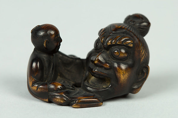 Netsuke of Sculptor Modelling a Large Head 19th cent, Poster Print Wall Art