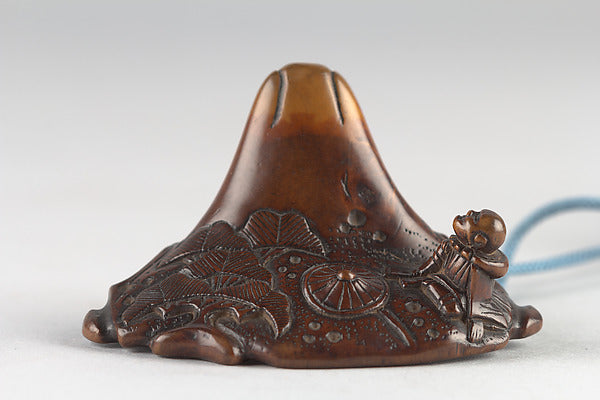 Netsuke in shape of Mount Fuji with Traveling Monk and Pine 19, Poster Print Wall Art