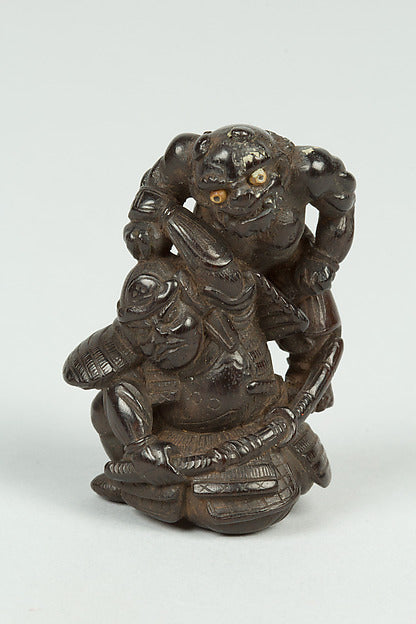 Netsuke of Demon Attacking a Man 19th cent, Poster Print Wall Art