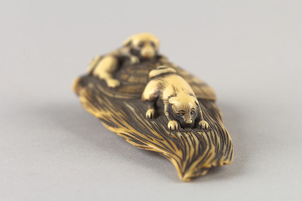 Netsuke of Puppies on a Bamboo Whisk 18th cent, Poster Print