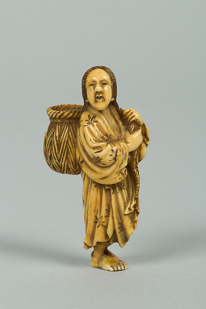 Netsuke of a Girl Carrying a Basket on her Back 19th cent, Poster Print