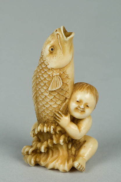 Netsuke of Child with a Carp 19th cent, Poster Print