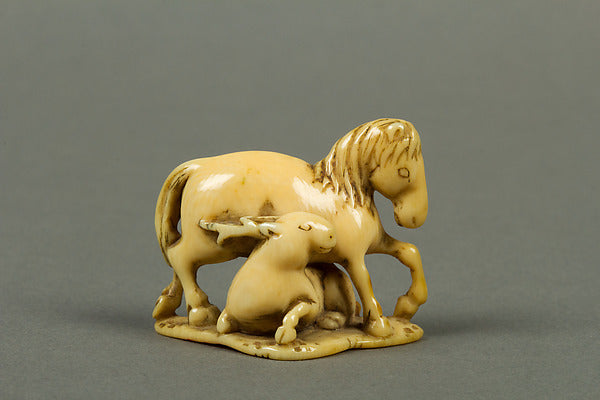 Netsuke of Horse and Deer 19th cent, Poster Print