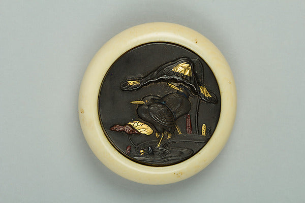 Netsuke of Cranes in a Lotus Pond 19th cent, Poster Print Wall Art