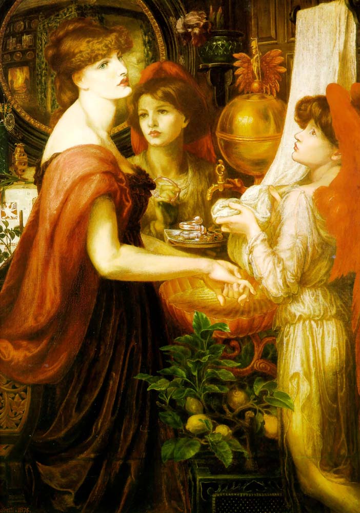 La Bella Mano, Model Alexa Wilding als Frau und Mary Morris als Engel, 1875 by Dante Gabriel Rossetti, pre-Raphaelite artist, 12x8" (A4) Poster