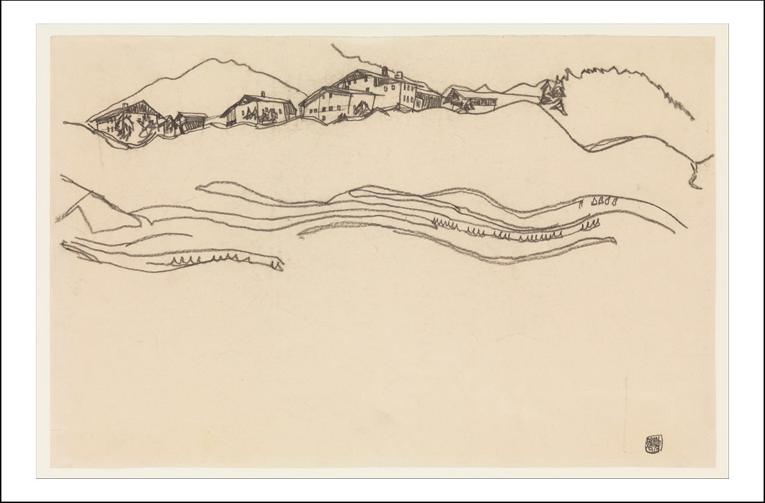 Landscape with Houses 1917 by Egon Schiele, 12x8" (A4) Poster Print
