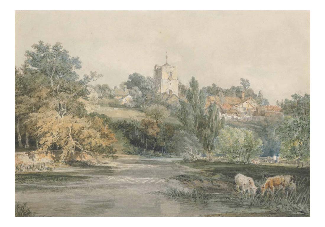 Leatherhead, Surrey, from Across the River Mole, with Cattle Watering in the Foreground by John Mallord William Turner RA, 12x8"(A4) Poster