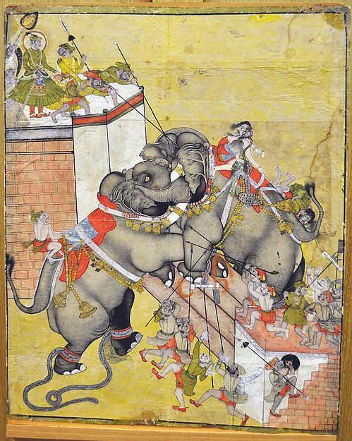 Rao Surjan Watches an Elephant Fight c1720-Attributed to Kota,16x12"(A3)Poster