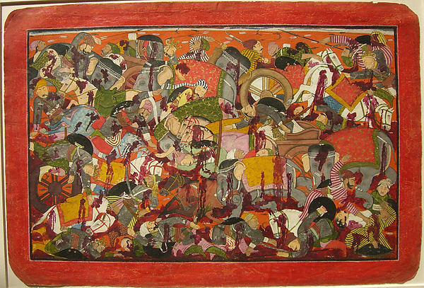 Battle of the Kauravas and Srinjayas: Folio from a Bhagavata P,16x12"(A3)Poster
