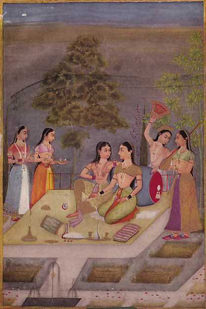 Ladies of the Zenana on a Terrace at Night dated 1666-Ruknudd,16x12"(A3)Poster