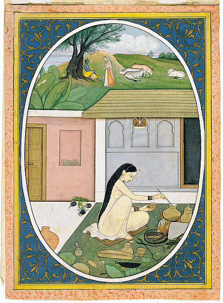 Radha Preparing Food while Krishna has a Dalliance with a Gopi,16x12"(A3)Poster