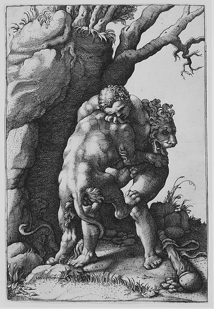 Hercules and the Nemean Lion-Adamo Scultori, After Giulio Rom, Poster Print