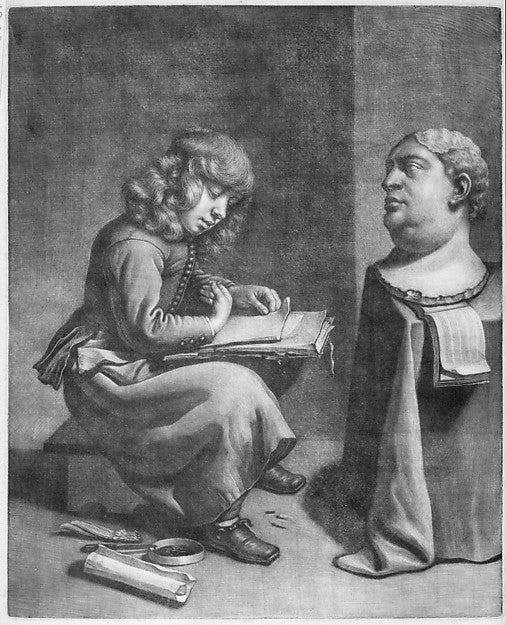 Boy Drawing a Bust of the Roman Emperor Vitellius c1665–75-Wal, Poster Print Wall Art