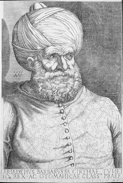 Portrait of Barbarossa 1535-Agostino Veneziano ,16x12"(A3) Poster