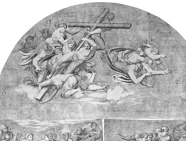Angels Carrying the Cross with Saints below 1548-Engraved by, Poster Print Wall Art