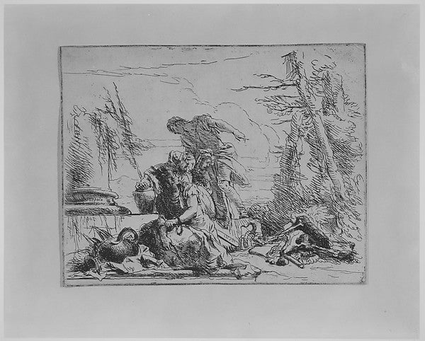 Chained Woman and Other Figures Regarding a Pyre of Bones fro, Poster Print Wall Art
