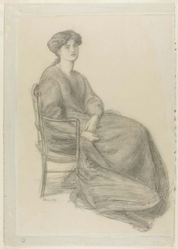 Mrs. William Morris Seated in Chair, May 1870 by Dante Gabriel Rossetti, English Pre-Raphaelite Painter,16x12"(A3) Poster Print