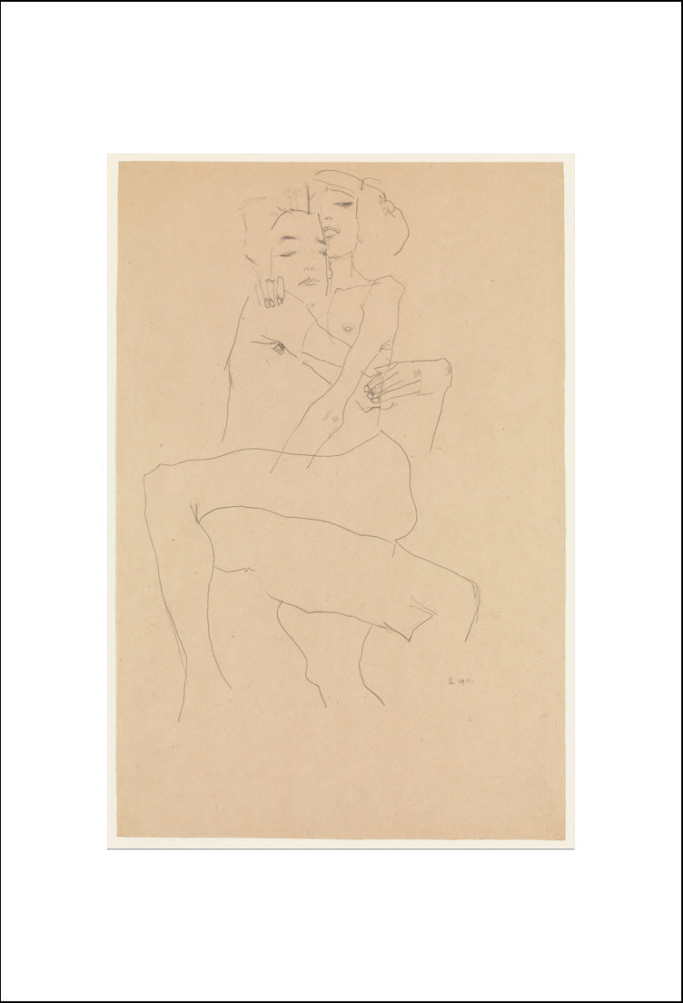Nude Couple Embracing, Erotic, 1911-2 + For-Mossebo50x40 by Egon Schiele, 12x8" (A4) Poster Print