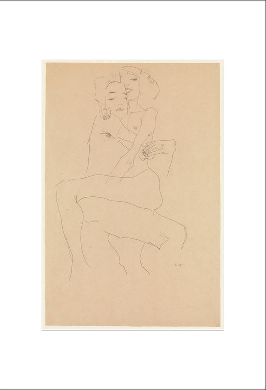 Nude Couple Embracing, Erotic, 1911-2 + For-Mossebo50x40 by Egon Schiele, 12x8" (A4) Poster Print