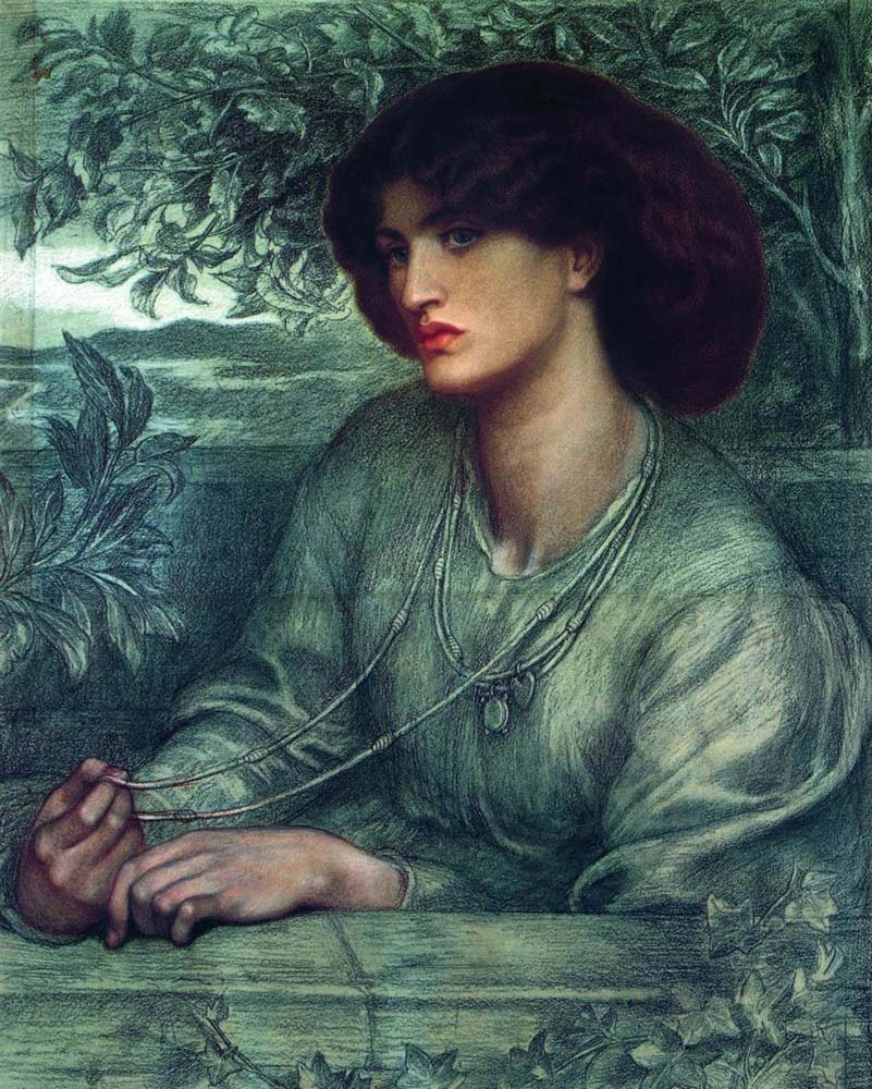 Portrait of Jane Morris (Gold Chain), 1868 by Dante Gabriel Rossetti, pre-Raphaelite artist, 16x12" (A3) Poster