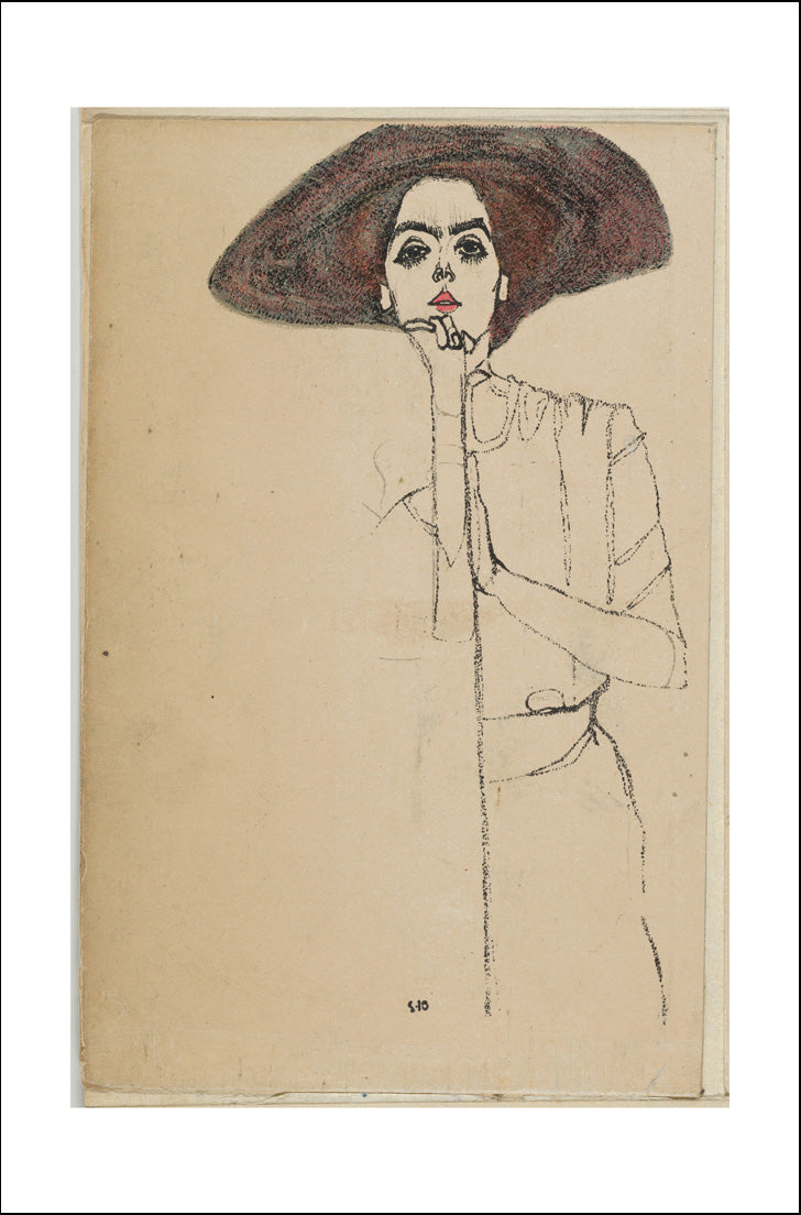 Portrait of a Woman (Wide Brim Hat) 1910 by Egon Schiele, 12x8" (A4) Poster Print