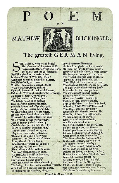 Anonymous, German, 18th century:Poem on Mathew Buckinger [si-16x12"(A3) Poster