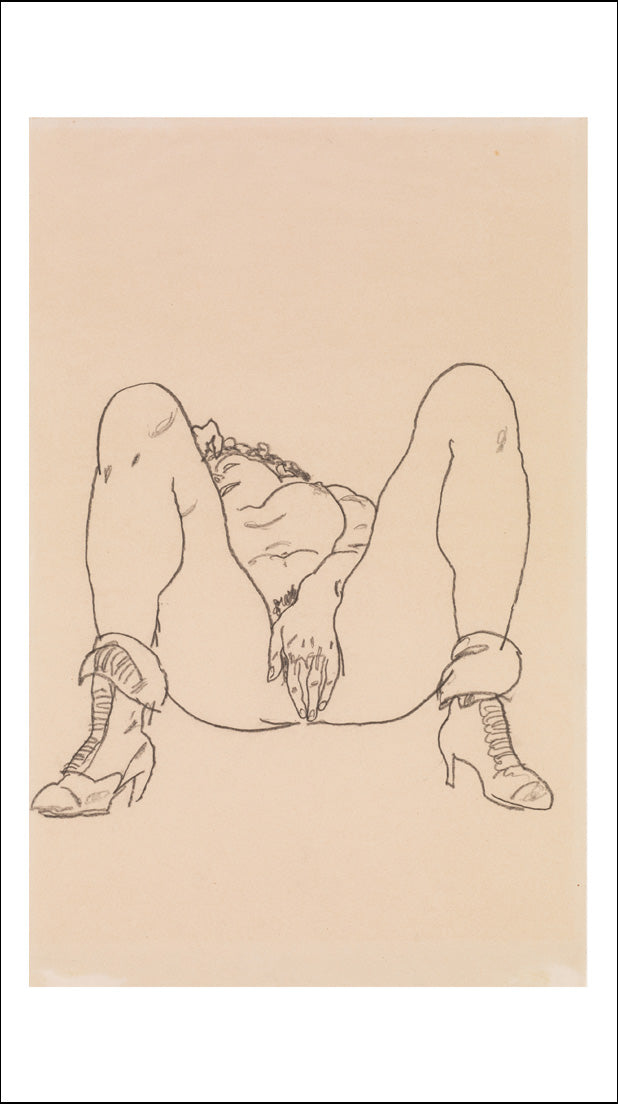 Reclining Nude with Boots, Erotic, 1918-2 by Egon Schiele, 12x8" (A4) Poster Print
