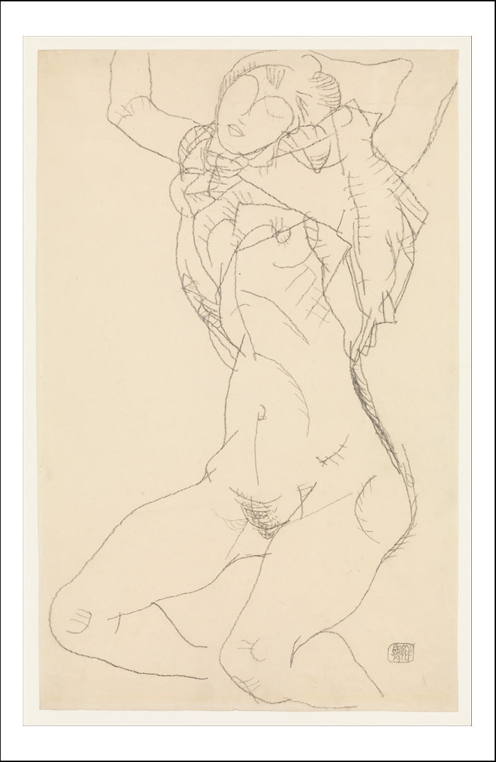 Reclining Semi-Nude with Arms Raised 1914 by Egon Schiele, 12x8" (A4) Poster Print