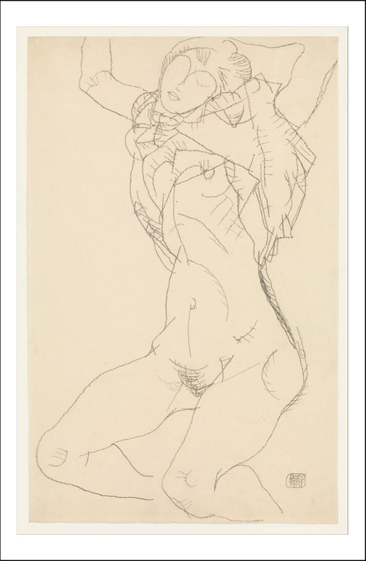 Reclining Semi-Nude with Arms Raised 1914 by Egon Schiele, 12x8" (A4) Poster Print