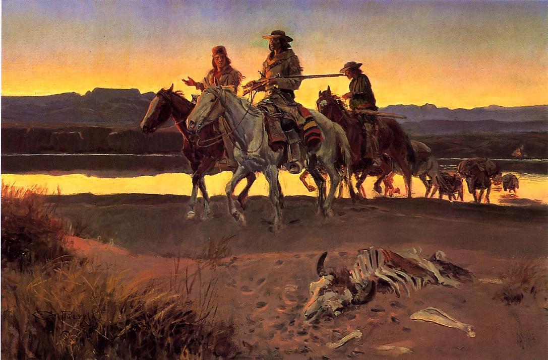 Carson-s-Men-by-Charles-Marion-Russell,-Classic-Western-American-Art,-16x12"-(A3)-Poster-Print