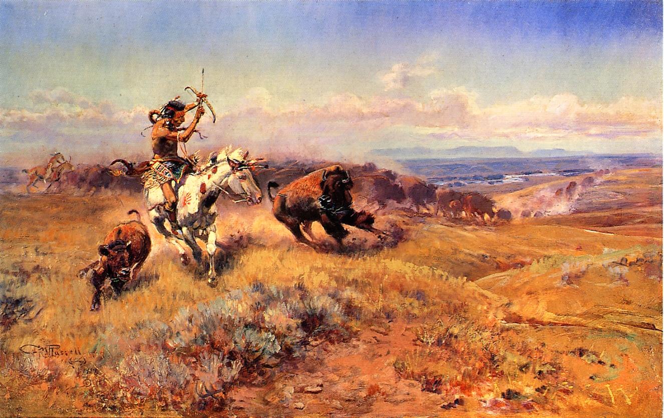 Horse-of-the-Hunter-aka-Fresh-Meat-by-Charles-Marion-Russell,-Classic-Western-American-Art,-16x12"-(A3)-Poster-Print