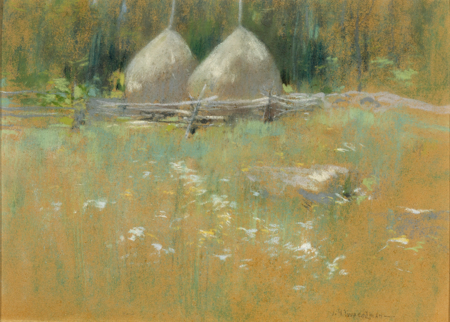John Henry Twachtman:Haystacks at Edge of Woods,16x12"(A3)Poster