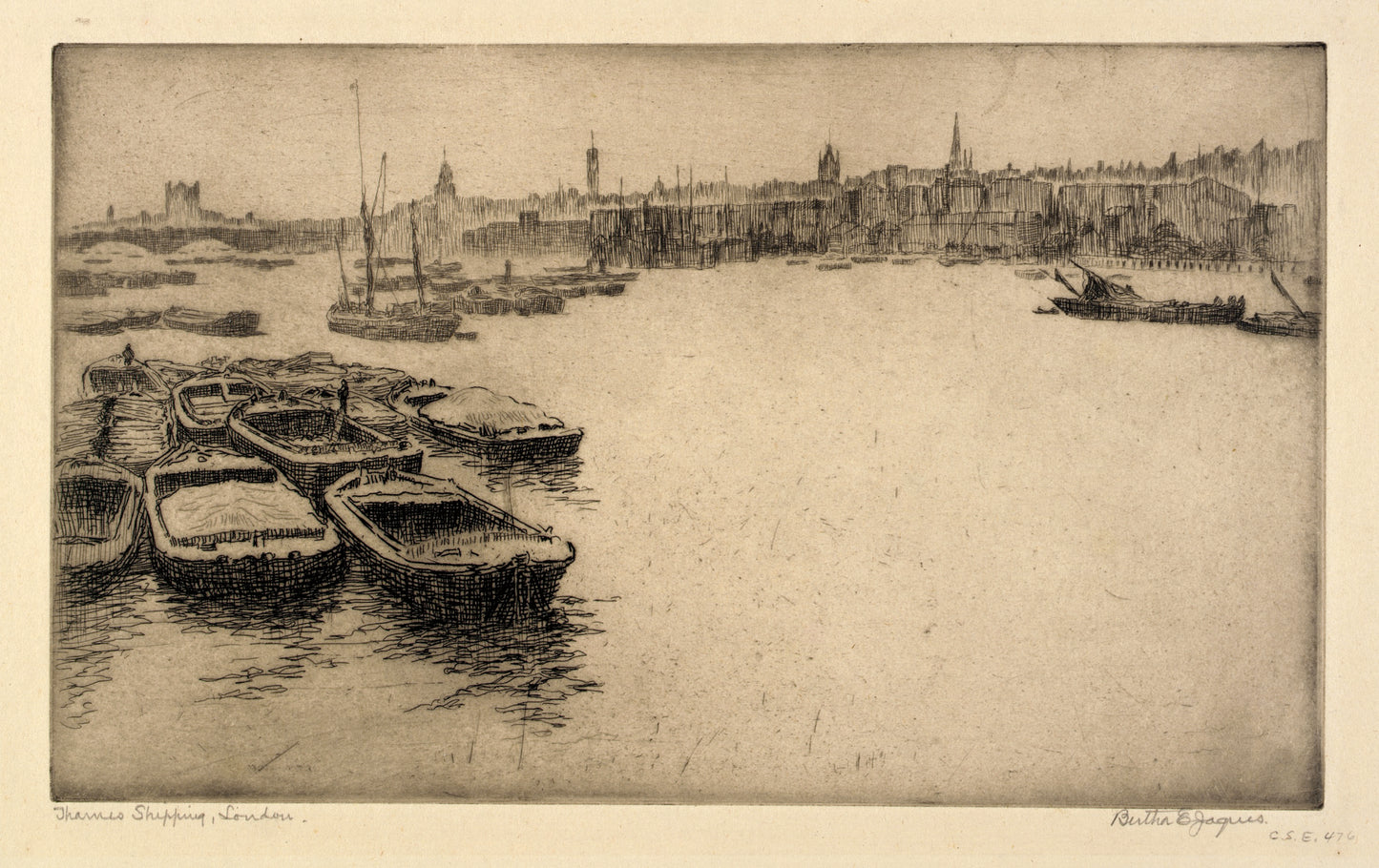 Bertha E. Jaques:Thames Shipping, London,16x12"(A3)Poster