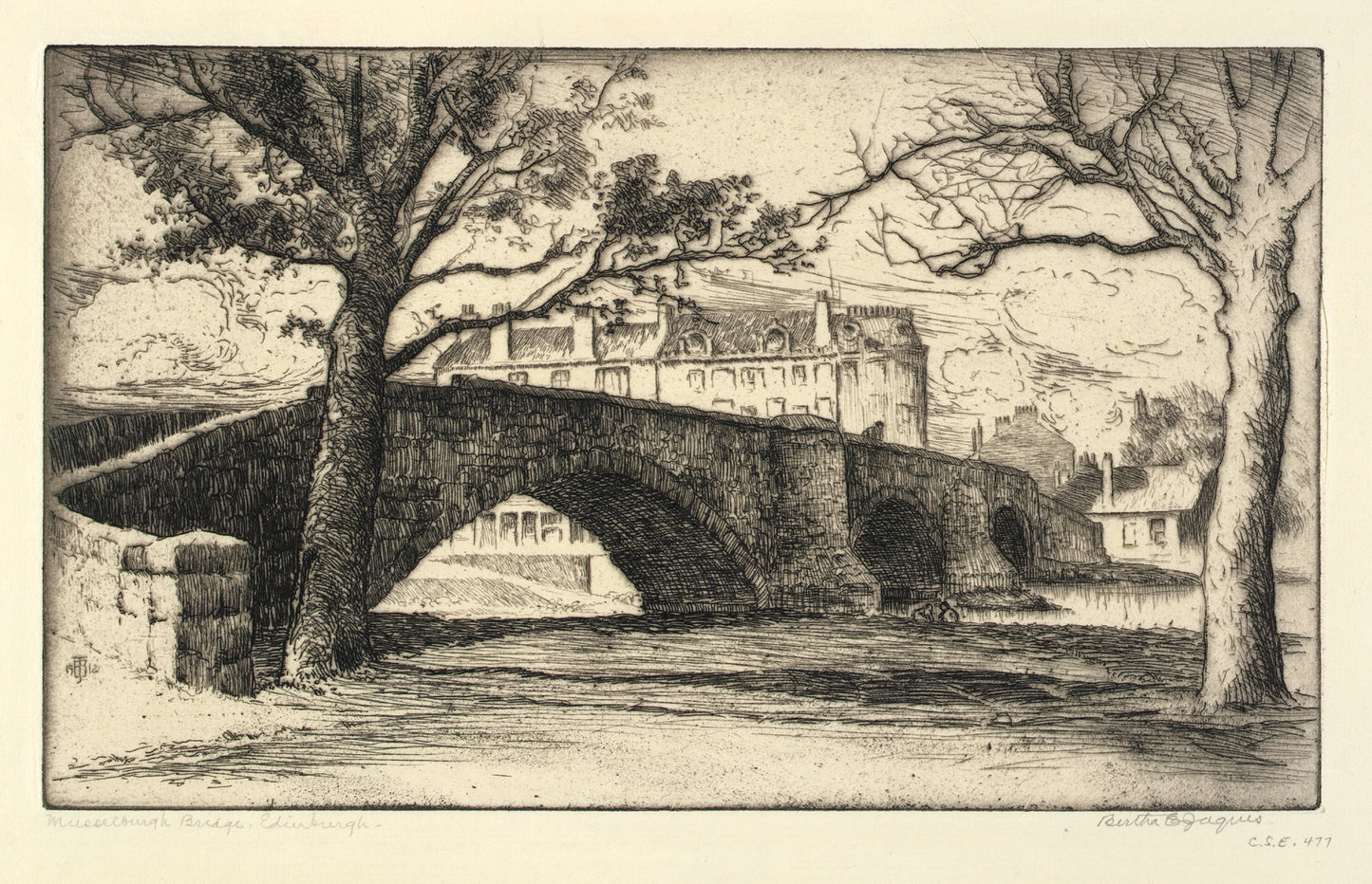 Bertha E. Jaques:Musselburgh Bridge, Edinburgh,16x12"(A3)Poster