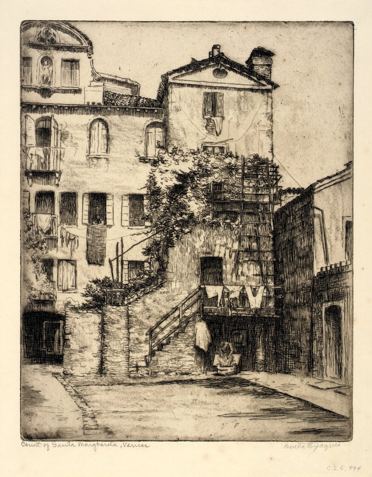 Bertha E. Jaques:Court of Santa Margherita, Venice,16x12"(A3)Poster