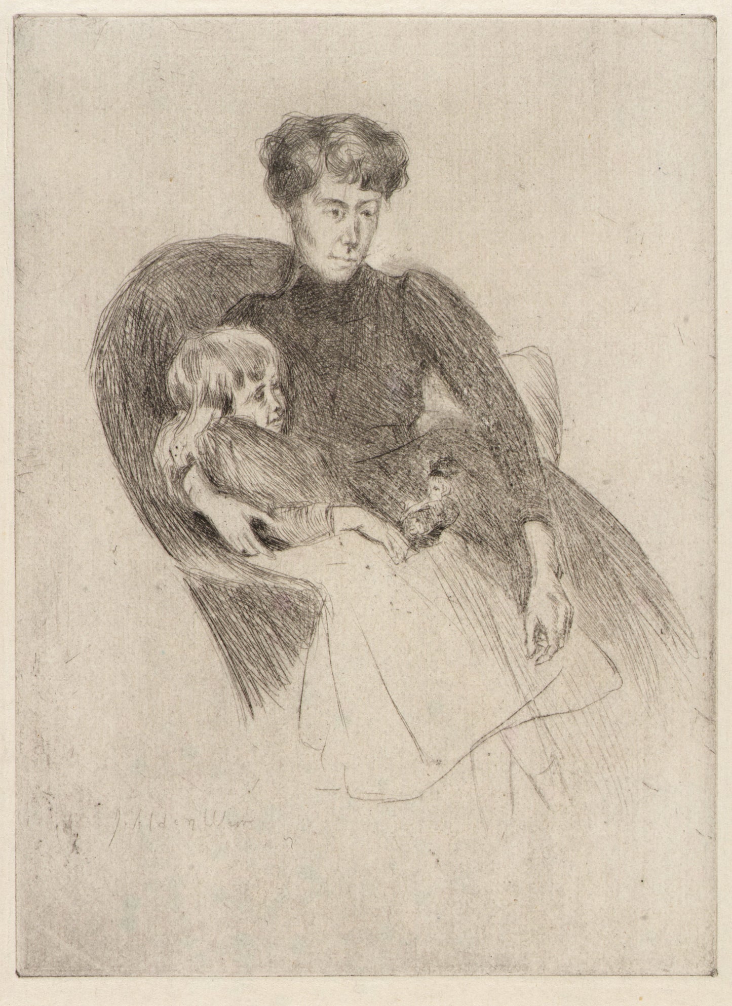 J. Alden Weir:Woman and Child, Seated (Mother and Child with,16x12"(A3)Poster