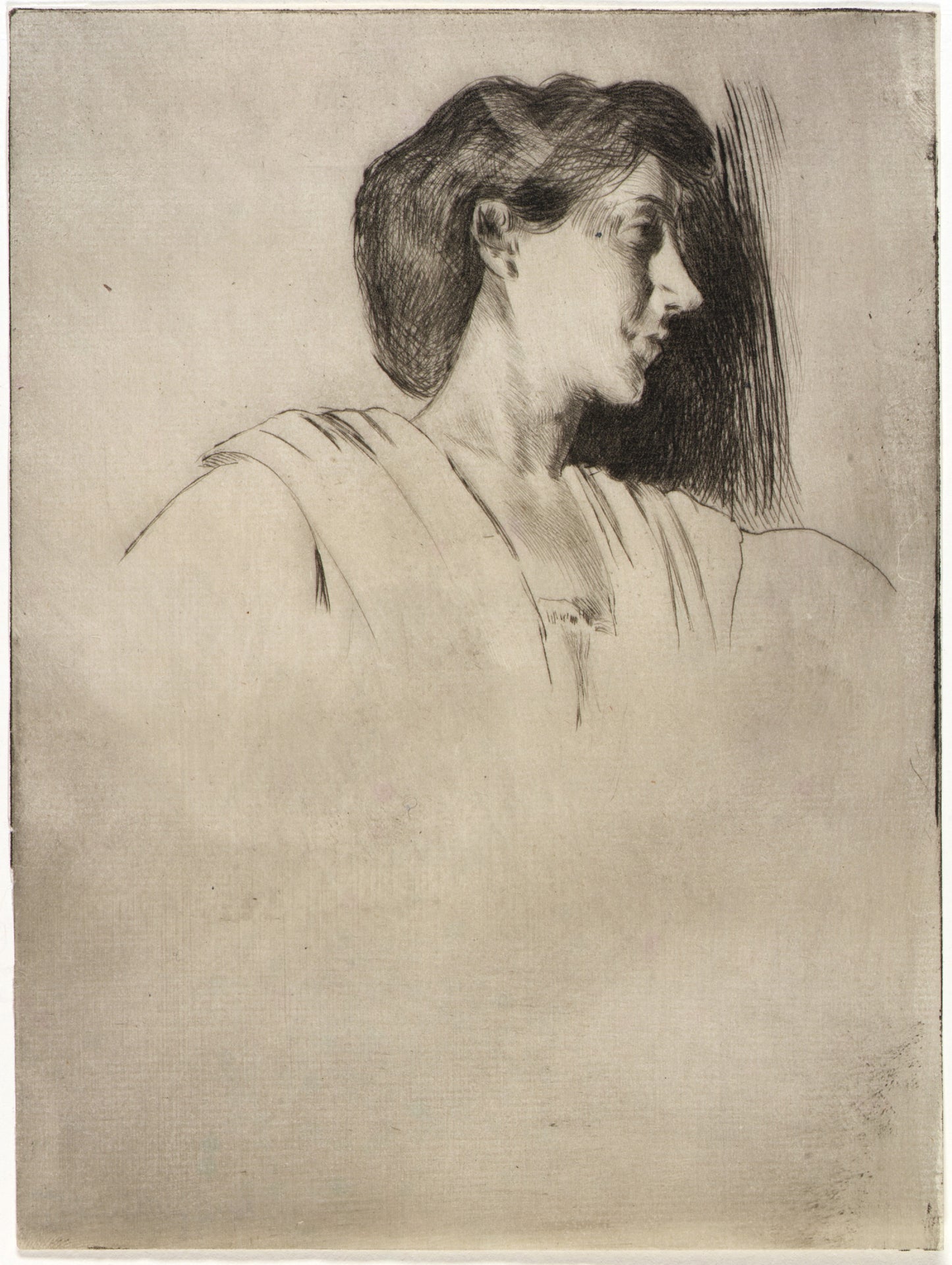 J. Alden Weir:Study of a Woman's Head in Profile,16x12"(A3)Poster