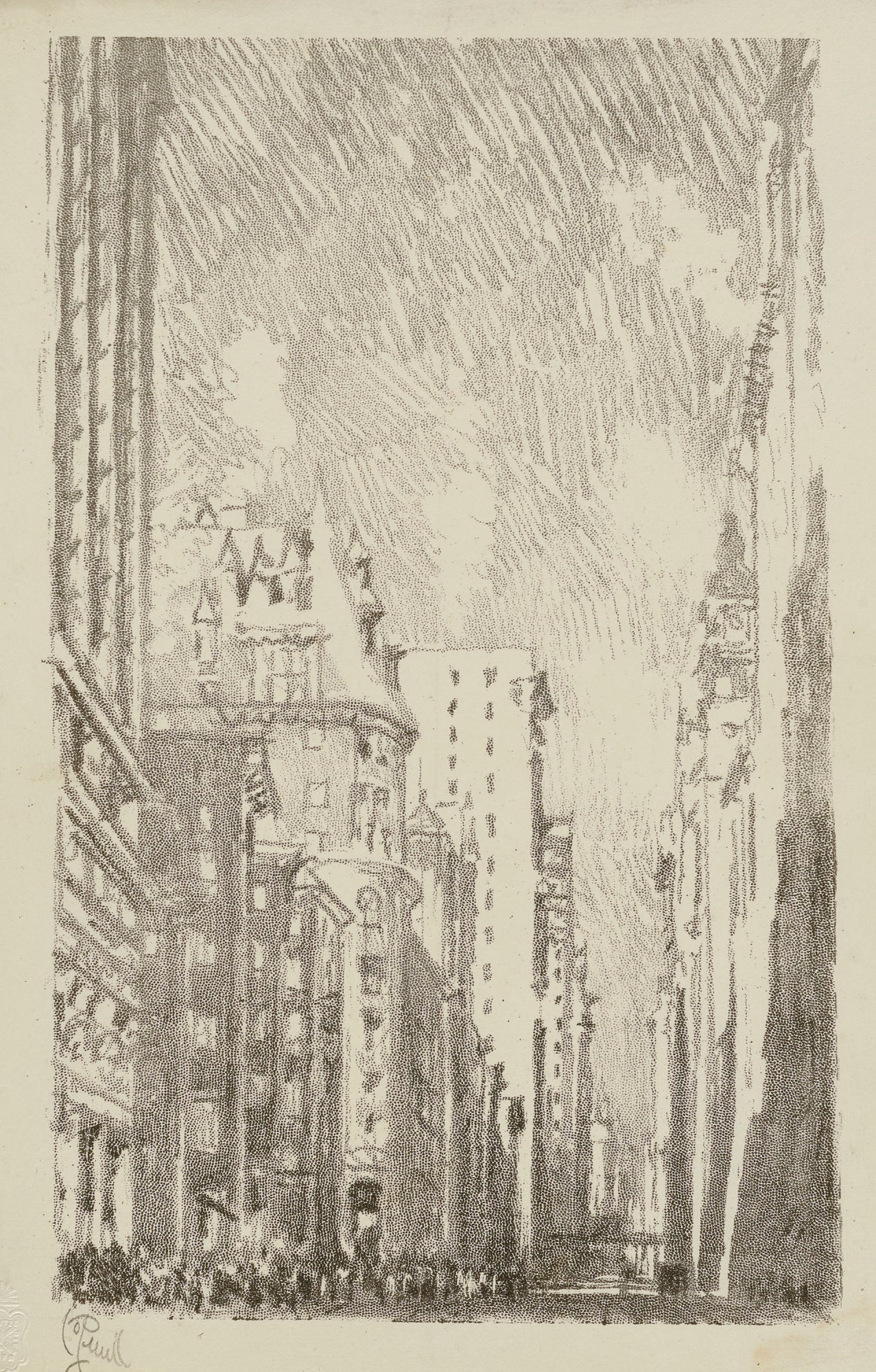 Joseph Pennell:Battery Park (from Portfolio, Lithographs of ,16x12"(A3)Poster