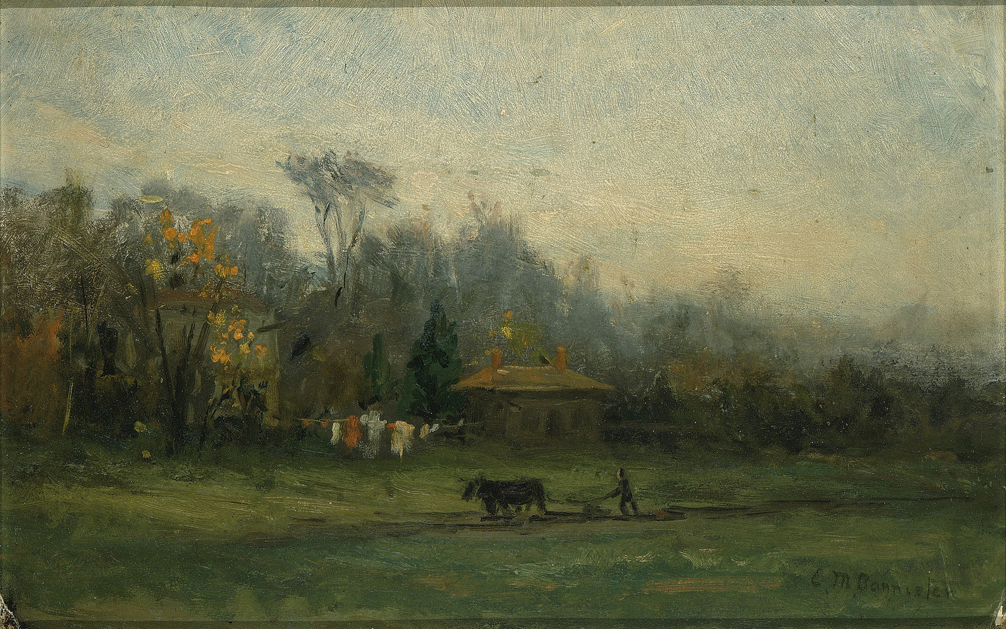 Edward Mitchell Bannister:Untitled (landscape with man plowi,16x12"(A3)Poster