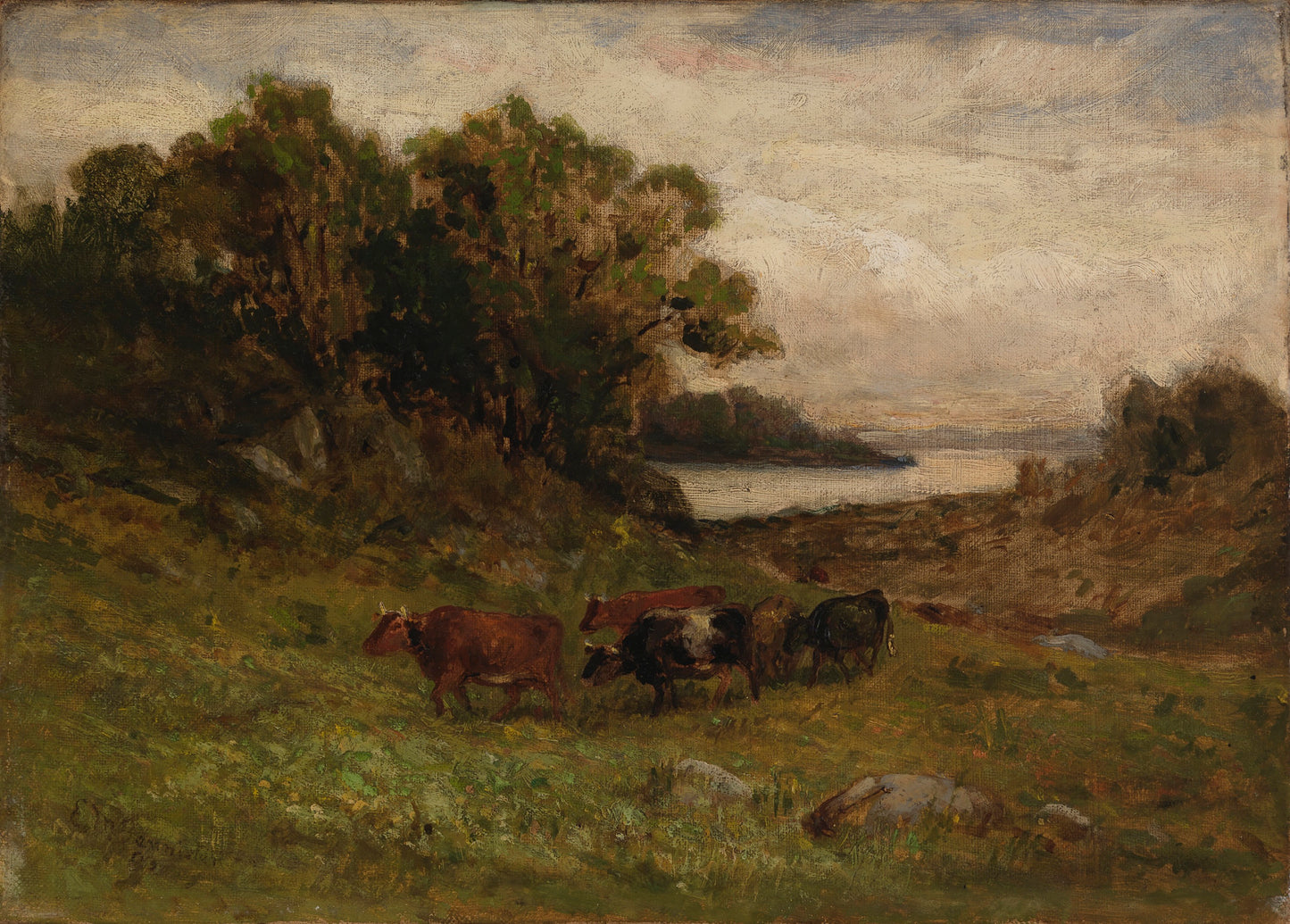 Edward Mitchell Bannister:Untitled (five cows grazing with t,16x12"(A3)Poster