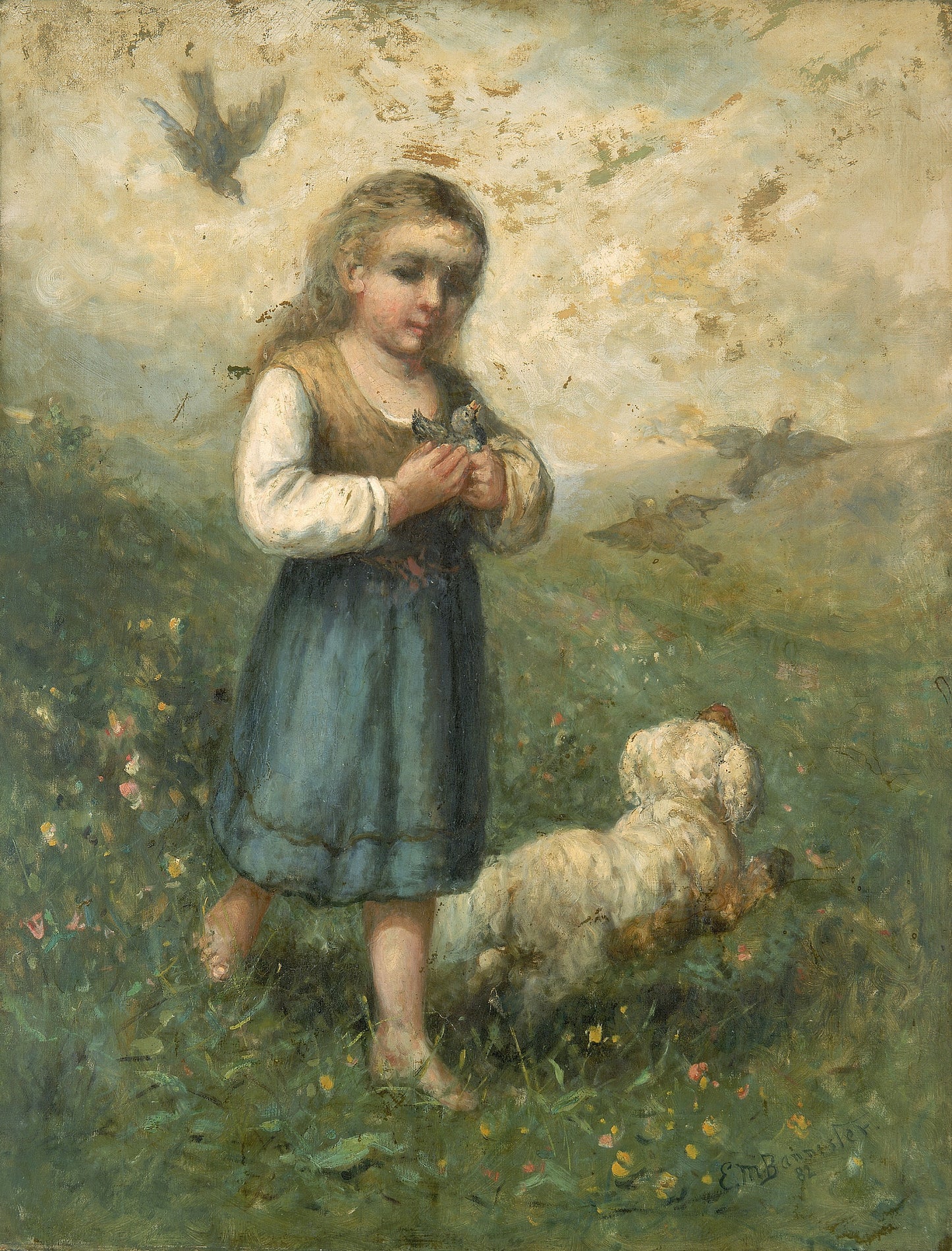 Edward Mitchell Bannister:Child with Birds and Dog,16x12"(A3)Poster