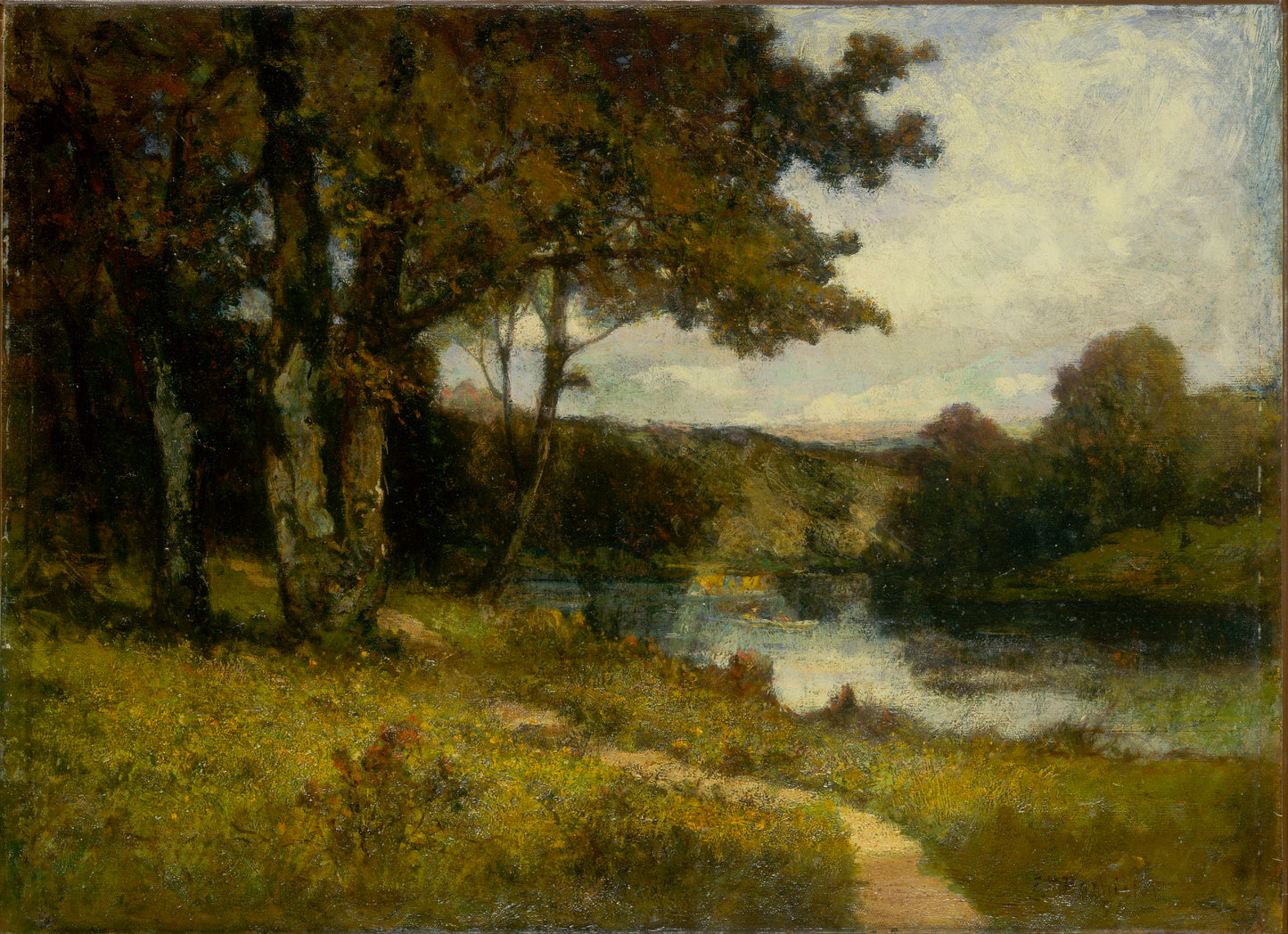Edward Mitchell Bannister:Untitled (landscape, trees near ri,16x12"(A3)Poster