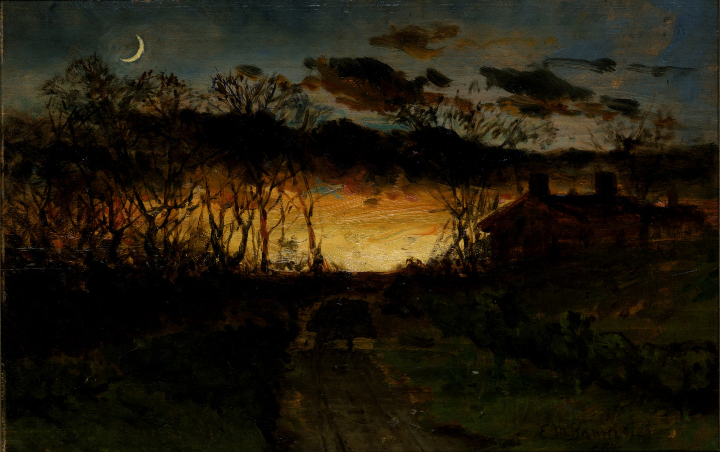 Edward Mitchell Bannister:Untitled (sunset with quarter moon,16x12"(A3)Poster