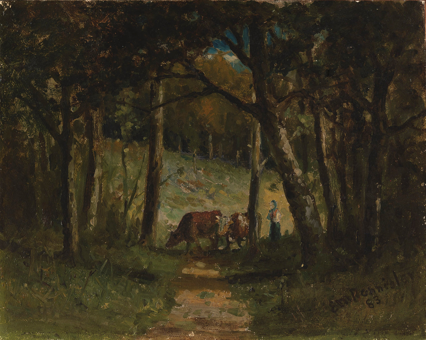 Edward Mitchell Bannister:Untitled (cows on path in forest),16x12"(A3)Poster