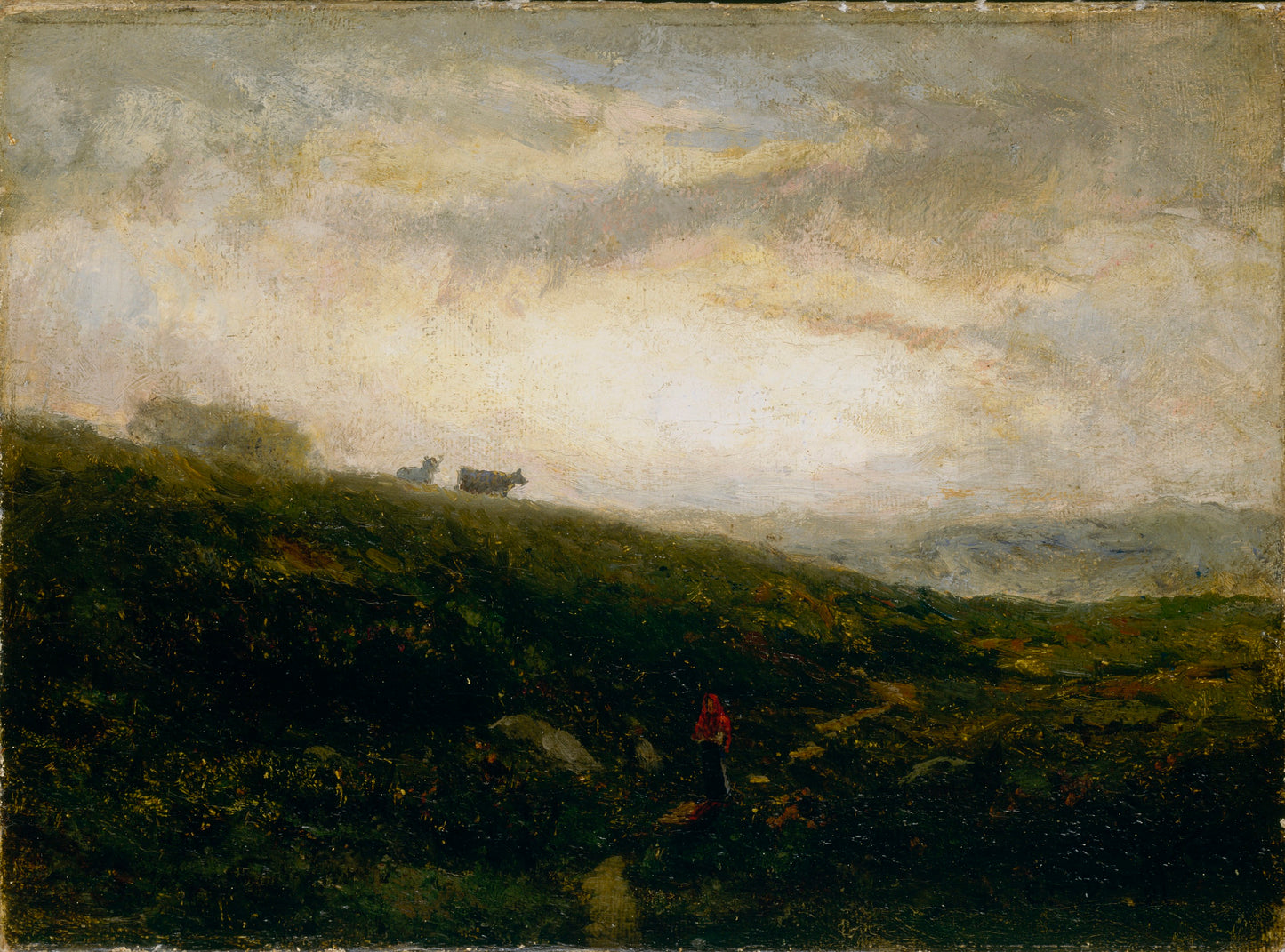 Edward Mitchell Bannister:Untitled (cows descending hillside,16x12"(A3)Poster