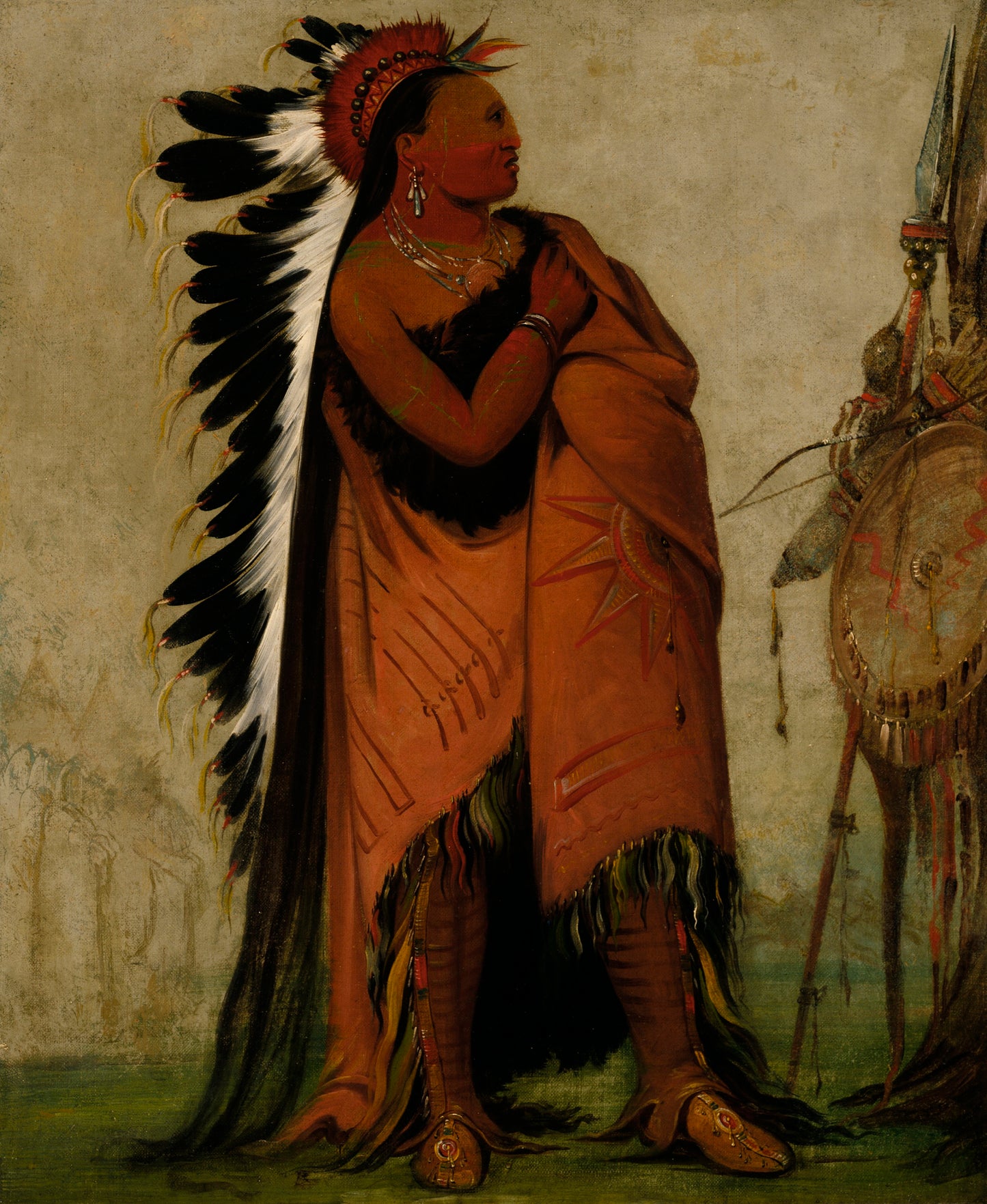 George Catlin:Eé-hee-a-duck-cée-a, He Who Ties His Hair Be,16x12"(A3)Poster