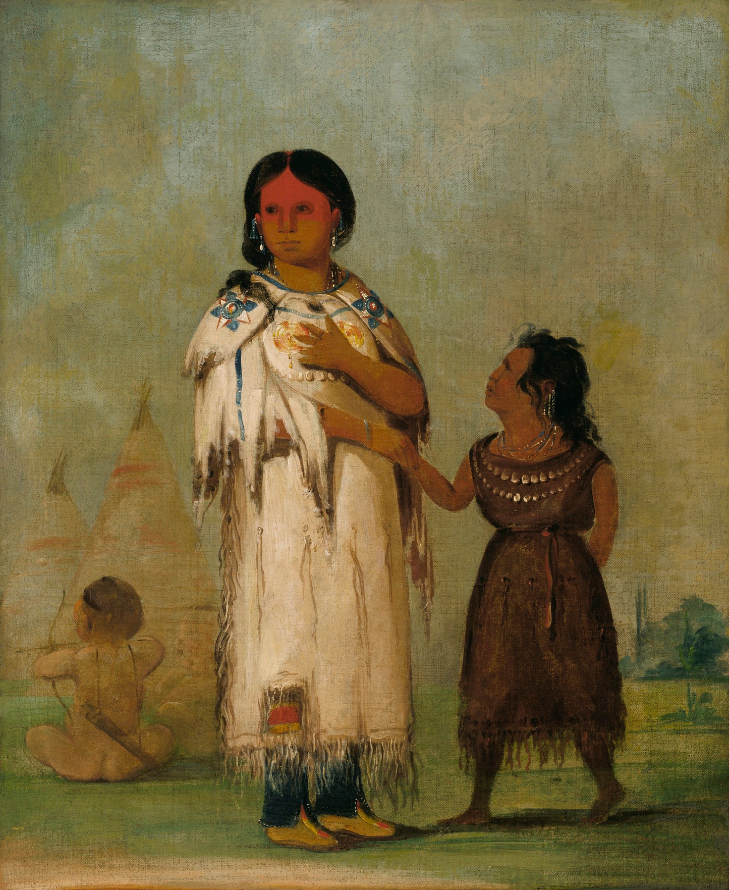 George Catlin:Assiniboin Woman and Child,16x12"(A3)Poster