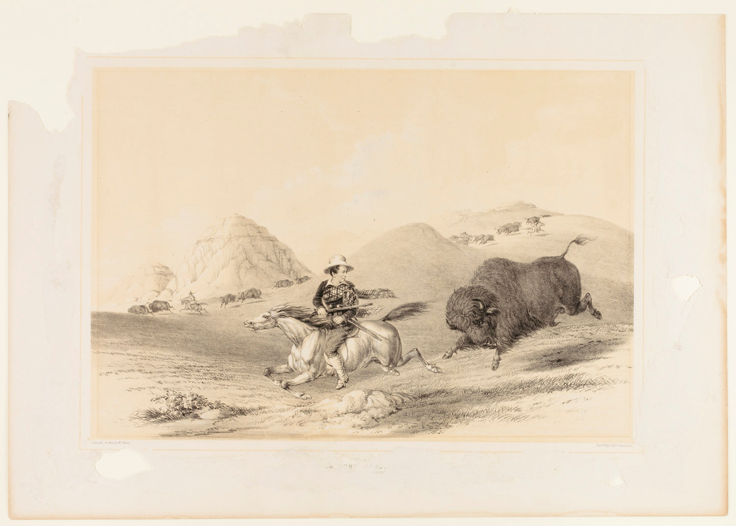 George Catlin:Buffalo Hunt Chasing Back no. 12,16x12"(A3)Poster