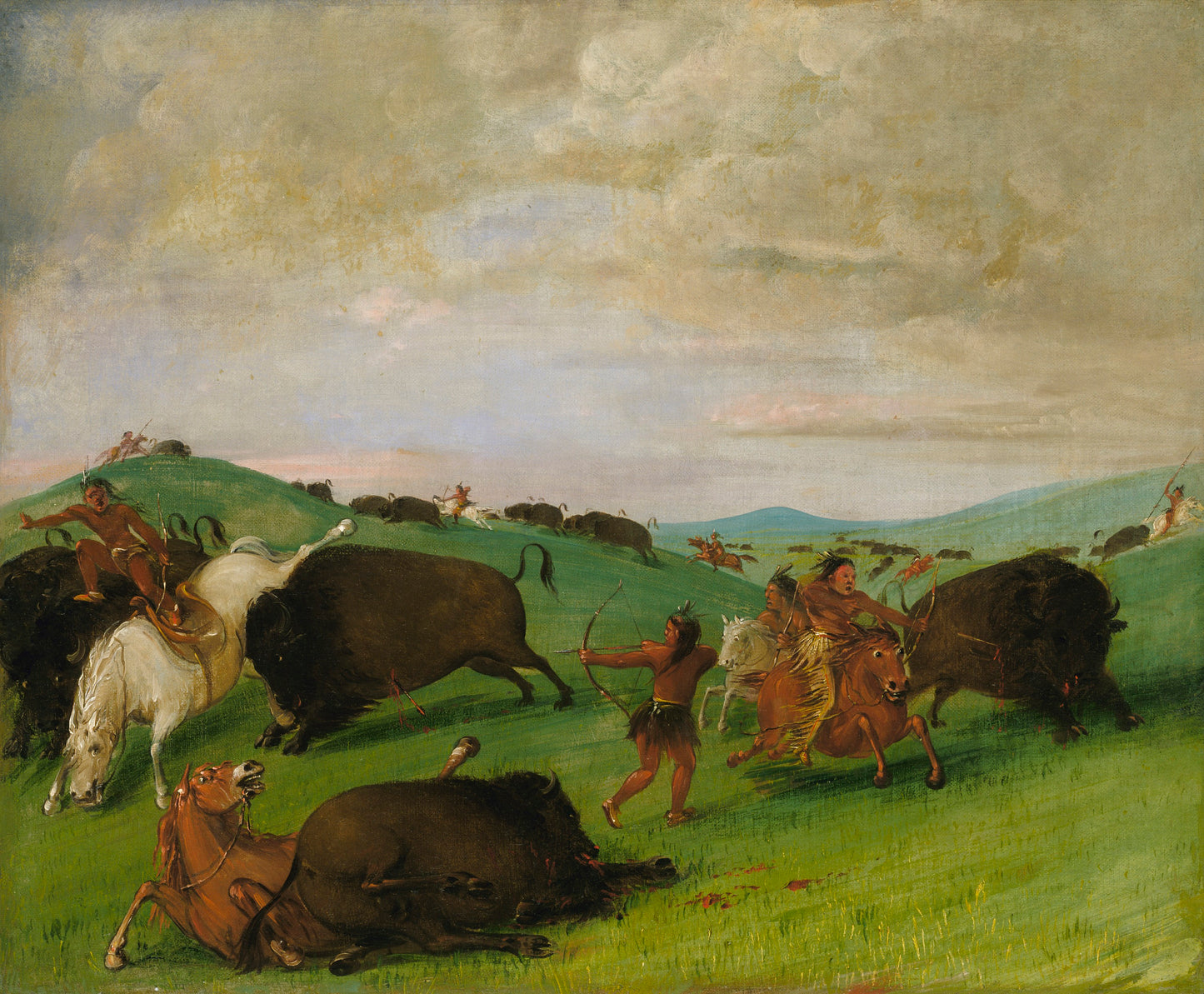 George Catlin:Buffalo Chase, Bulls Making Battle with Men an,16x12"(A3)Poster