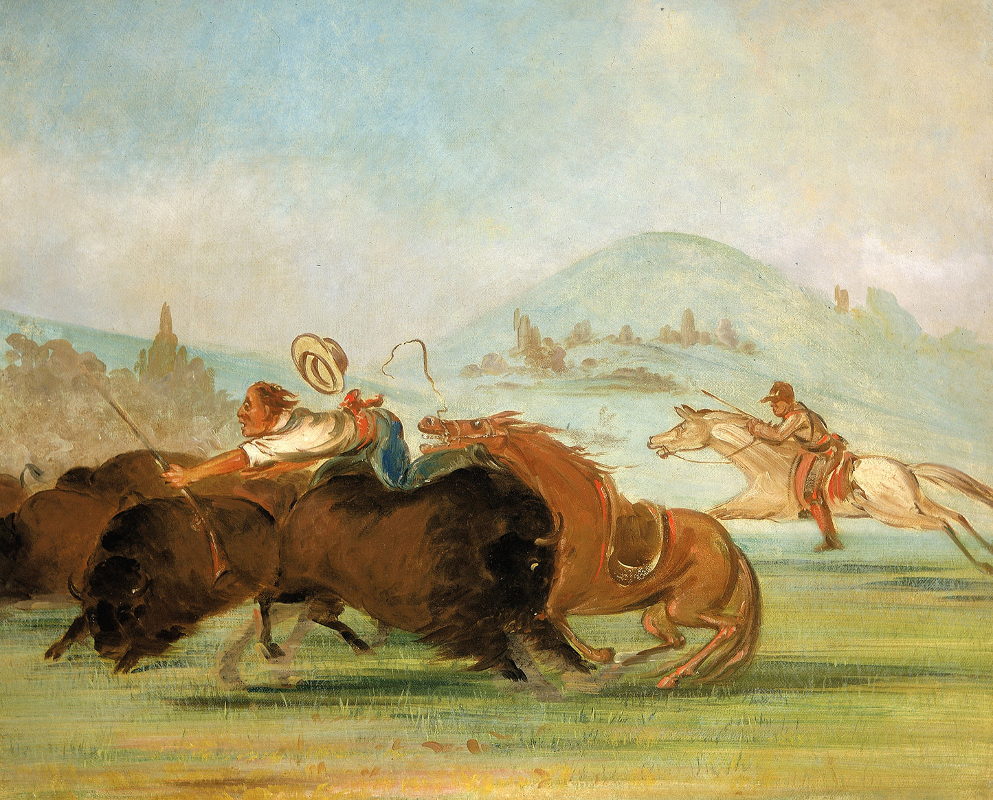 George Catlin:Batiste and I Running Buffalo, Mouth of the Ye,16x12"(A3)Poster